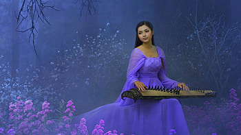 ღ, Woman, Music, Dress, Lavender HD wallpaper