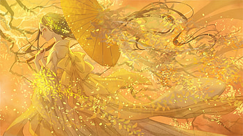 :), wind, anime, nanahara, yellow, parasol, shie, girl, manga HD wallpaper