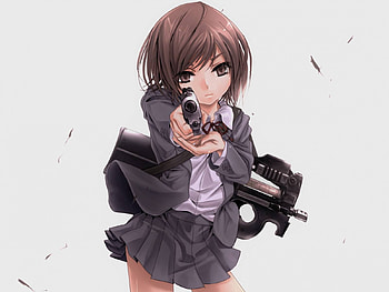 Girl with a gun, girl, gun, anime, shirt HD wallpaper