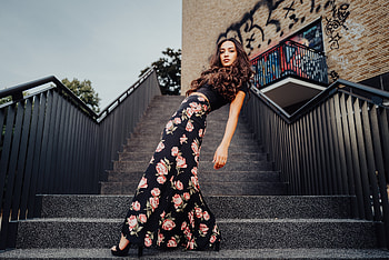 Model Posing At Stairway, girls, model HD wallpaper