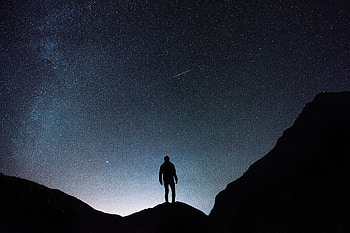 Rocks, Dark, Silhouette, Starry Sky, Human, Person HD wallpaper