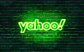 Yahoo green logo, , green brickwall, Yahoo logo, brands, Yahoo neon logo, Yahoo HD wallpaper