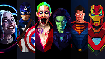 Dc And Marvel Artwork, marvel, artwork, joker, captain-america, iron-man, gamora, captain-america, harley-quinn, superman HD wallpaper