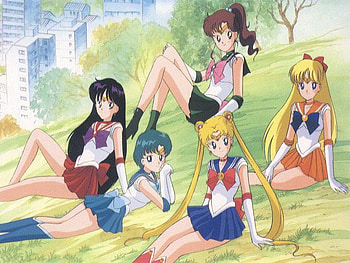 Sailor Moon Background, sailormoon, cute, girl, tree, park, anime girl, anime, field, group, building, girls, female HD wallpaper
