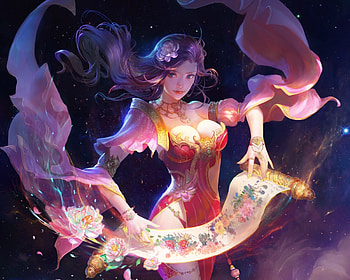 Fantasy girl, blue, frumusete, asian, girl, purple, pink, fantasy, ang angg, luminos HD wallpaper