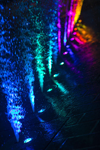 Water, Fountain, Miscellanea, Miscellaneous, Multicolored, Motley, Spray, Backlight, Illumination HD phone wallpaper