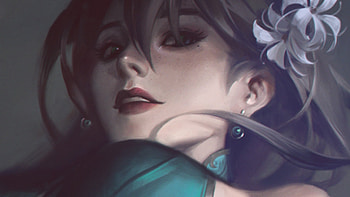 Spider Lily, fantasy, bo chen, art, flower, face, girl HD wallpaper