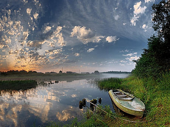 Landscape, Rivers, Sky, Boats HD wallpaper