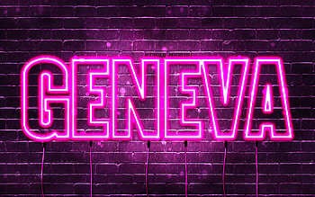 Happy Birtay Geneva, , pink neon lights, Geneva name, creative, Geneva Happy Birtay, Geneva Birtay, popular french female names, with Geneva name, Geneva HD wallpaper
