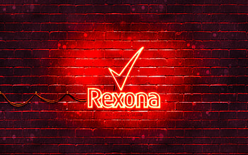 Rexona red logo, , red brickwall, Rexona logo, brands, Rexona neon logo, Rexona HD wallpaper