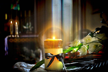 Candles, flowers, window, flower HD wallpaper