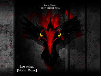 I am More, yellow eyes, crow, bird, red, eyes, poem HD wallpaper