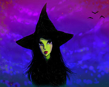 Cute Witch, Woman, Green Skin, Black, Brown Eyes, Witch HD wallpaper