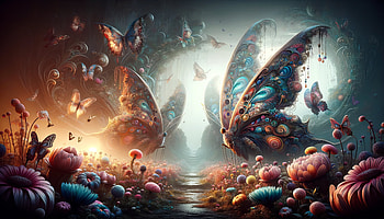 Enchanting Butterfly Garden, butterfly, butterfly garden, vibrant colors, fantasy landscape, flower HD wallpaper