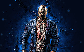 Jason Voorhees, , blue neon lights, Mortal Kombat Mobile, fighting games, MK Mobile, creative, Mortal Kombat, Jason Voorhees Mortal Kombat HD wallpaper