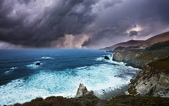 Nature, Sea, Clouds, Rocks, Shore, Bank, Foam HD wallpaper