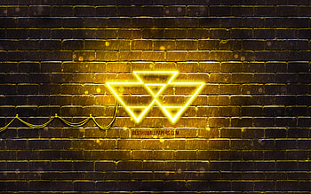 Massey Ferguson yellow logo, , yellow brickwall, Massey Ferguson logo, brands, Massey Ferguson neon logo, Massey Ferguson HD wallpaper