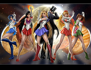 Sailor Moon, jupiter, girl, mars, all, anime, venus, tuxedo mask, luna, mercury, realistic, manga HD wallpaper