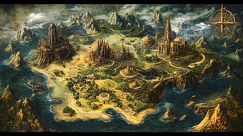 Enchanting Fantasy Map - Ultra, fantasy map, fantasy landscape, castle, ocean HD wallpaper