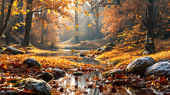 Sunlit Autumn Creek — Forest, Stream HD wallpaper