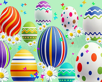EASTER EGGS, stripes, swirls, poke-a-dot, easter, eggs HD wallpaper