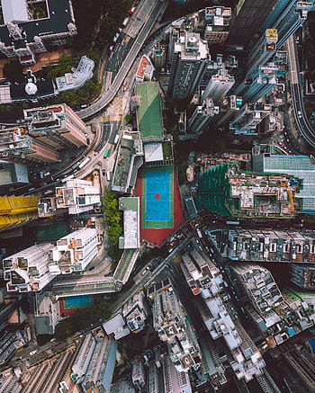 Stunning aerial shot capturing urban sprawl and skyscrapers on Hong Kong Island. HD phone wallpaper