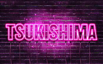 Happy Birtay Tsukishima, , pink neon lights, Tsukishima name, creative, Tsukishima Happy Birtay, Tsukishima Birtay, popular japanese female names, with Tsukishima name, Tsukishima HD wallpaper
