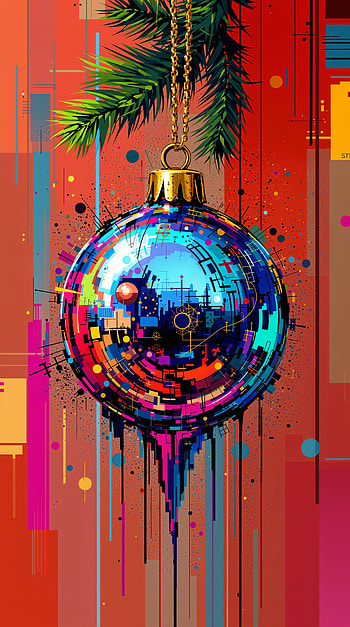Cyber Bauble | Neon Ornament Mobile | Pixel Bauble Art, christmas ornaments HD phone wallpaper