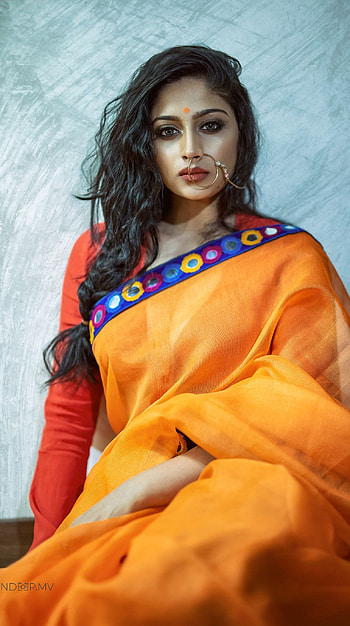 Nishvika Gowda, saree beauty, kannada actress HD phone wallpaper