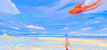 Art, Sea, Shore, Bank, Silhouette, Small Fish, Fishy, Kite HD wallpaper