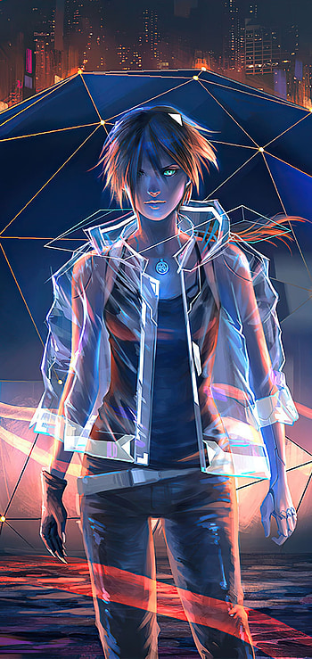 Neon Droid, art, light HD phone wallpaper