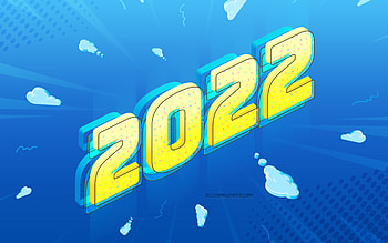 2022 New Year, blue background, 2022 3d art, Happy New Year 2022, yellow 3d letters, 2022 concepts, 2022 3d background, 2022 blue background, 2022 greeting card HD wallpaper