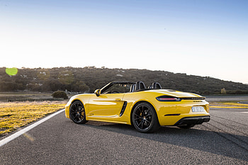 Convertible, Porsche 718 Boxster GTS, yellow sports car HD wallpaper