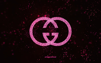Gucci glitter logo, , black background, Gucci logo, pink glitter art, Gucci, creative art, Gucci pink glitter logo HD wallpaper