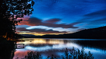 Nature, Twilight, Lake, Pier, Branches, Dusk HD wallpaper