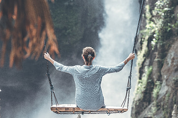 Woman Swings Near Waterfall , waterfall, women, nature HD wallpaper