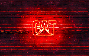 Caterpillar red logo, , CAT, red brickwall, Caterpillar logo, brands, Caterpillar neon logo, Caterpillar, CAT logo HD wallpaper