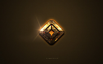 Rivian golden logo, artwork, brown metal background, Rivian emblem, Rivian logo, brands, Rivian HD wallpaper