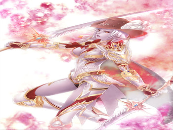 Spectral Dancer, sword, thigh highs, knight, beauty, armor, anime girl, cherry blossom, katana, warrior, big breasts, hat, female HD wallpaper