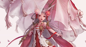Fantasy Girl, Girl, Pink, Cute, Umbrella HD wallpaper