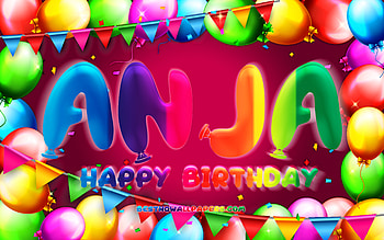 Happy Birtay Anja, , colorful balloon frame, Anja name, purple background, Anja Happy Birtay, Anja Birtay, popular german female names, Birtay concept, Anja HD wallpaper