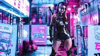Cyber Girl With Sword , artist, artwork, cyberpunk, artstation HD wallpaper
