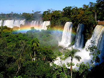 Landscape, Trees, Waterfalls, Rainbow HD wallpaper