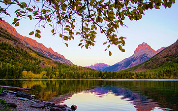 Autumn sunset in Glacier National Park, Montana, reflection, sly, clouds, lake, usa HD wallpaper