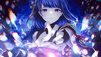 Blue Hair Purple Eyes Baal Raiden Shogun Genshin Impact HD wallpaper