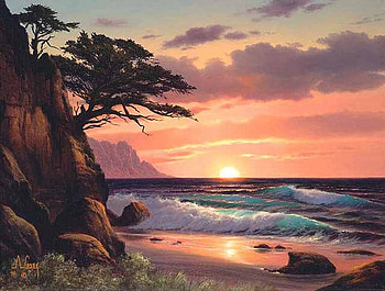 By A. Casay, a casay, painting, art, nature, lake, sunrise HD wallpaper