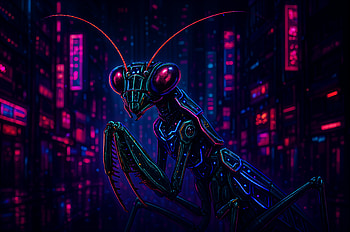 Neon Cyber Mantis —, Praying Mantis HD wallpaper