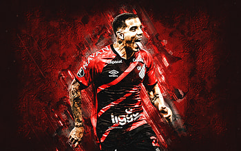 David Terans, Atletico Paranaense, Uruguayan footballer, attacking midfielder, red stone background, Serie A, Brazil, football, grunge art HD wallpaper