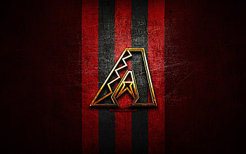 Arizona Diamondbacks emblem, MLB, golden emblem, red metal background, american baseball team, Major League Baseball, baseball, Arizona Diamondbacks HD wallpaper