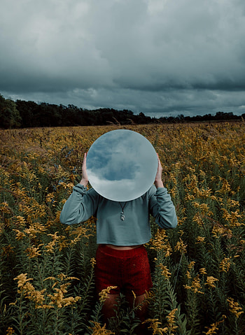 Reflection, Miscellanea, Miscellaneous, Field, Girl, Anonymous, Mirror HD phone wallpaper